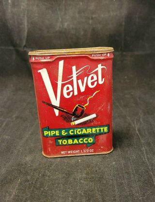 Vintage Collectible Velvet Pipe And Cigarette Smoking Tobacco Pocket Tin.  S104