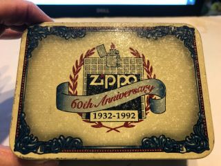 Silver Zippo 60th Anniversary 1932 - 1992 Empty Hinged Tin