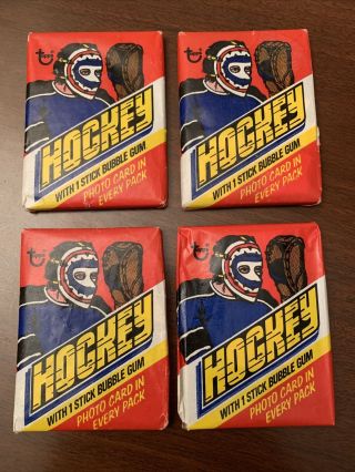 (4) 1977 - 78 Topps Nhl Hockey Wax Packs Of Cards/photos - Bubble Gum Cracks