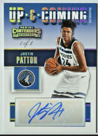 2017 - 18 Contenders Justin Patton Rookie Rc Up And Coming Auto Platinum 1/1