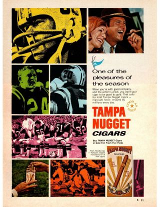 1969 Tampa Nugget 5 Mild Cigars Panetelas " Good As Gold " Football Game Print Ad