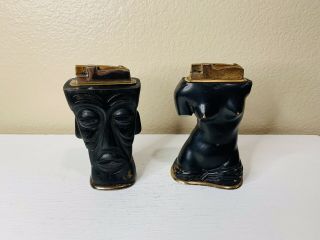 2 Vintage Hand Carved Wood Table Lighters