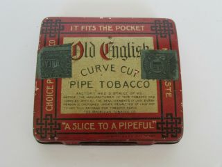 Vintage Old English Curve Cut Pipe Tobacco Tin (cond)