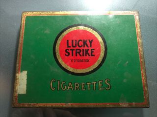 Vintage Antique Lucky Strike Cigarette Tin Box Pre - Wwii