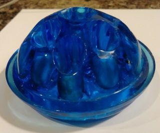 Vintage Aqua Blue Glass Flower Frog 3.  5 " Diameter 2.  5 " High