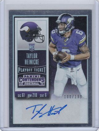 2015 Panini Contenders Holofoil Autograph Rookie Taylor Heinicke Auto Rc 100/199