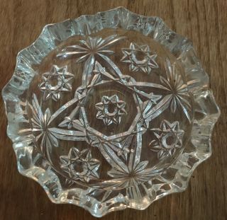Crystal Heavy Clear Glass Cigar Cigarette Ashtray 4” Vintage Round Star
