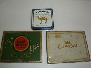 Vintage Advertising Lucky Strike,  Chesterfield And Camel Cigarett Flat Tins