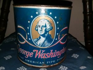 Vintage Tobacco Tin George Washington Pipe Great American No Lid Rusty Red Blue