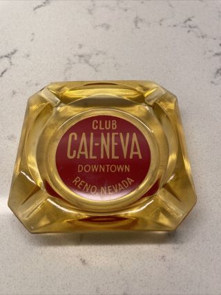 Vintage Club Cal - Neva Casino Amber Glass Ashtray Reno Nevada