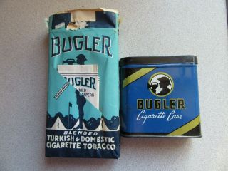 Antique Bugler Tobacco Cigarette Tin Empty Pouch Rolling Papers