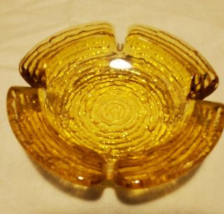 Vintage Gold Amber Glass Ashtray Round Retro Small 2