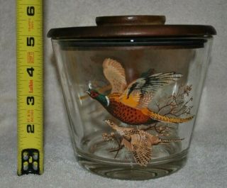 Vintage Pheasant Glass Pipe Tobacco Jar Humidor With Wood Lid