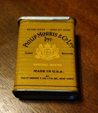 Philip Morris Tobacco Tin Smoking Pocket Can Cigarette Usa Vintage