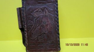 Vintage Tooled Brown Leather Cigarette Case made in Mexico Western Horses Cowboy 2