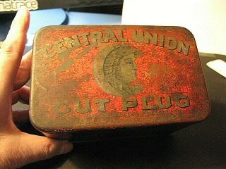 Antique Central Union Cut Plug Tin Litho Tobacco Can