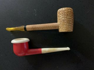 Vintage - 2 Pipes - Missouri Meerschaum Co - Corn Cob Pipe - Red & White Pipe
