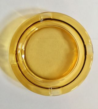 Vtg Look Heavy Thick 7 3/4 Inch Wide Yellow Orange Amber Glass Cigar Ashtray