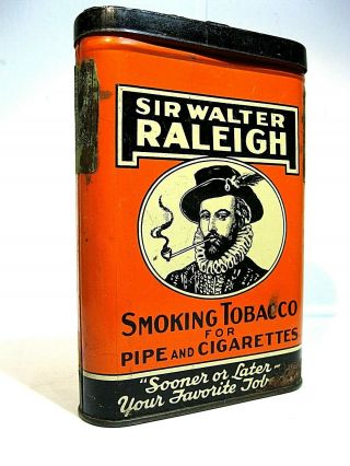 Vtg Sir Walter Raleigh Smoking Tobacco Pipe And Cigarette Tin Empty With Liner