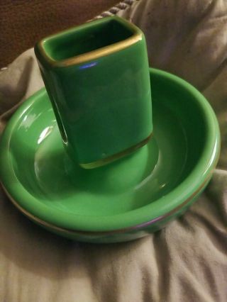 Hall Pottery Match Holder Ashtray Green Art Deco Vintage 607