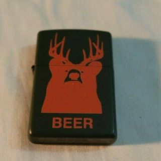 Rare Vintage Zippo Cigarette Lighter Red Black Beer Hunting Deer Bear Antlers Nr