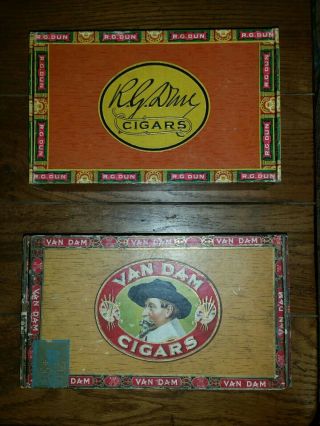 2 Vintage Cigar Boxes R.  G.  Dun Bouquet,  Van Dam De Luxe
