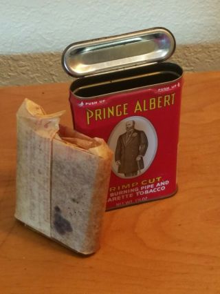 Prince Albert Tobacco Tin Can 1 1/2 Oz Vintage " With Tobacco Inside "
