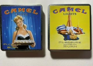 Vintage Camel Lights Pleasure To Burn,  Silver Cigarette Tins,  Made In Germany