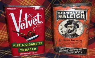 Vintage Smoking Pipe Tobacco Cigarette Sir Walter Raleigh And Velvet Tins