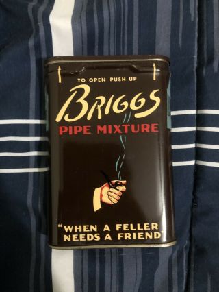 Vintage Briggs Pipe Tobacco Mixture Tin Can W/ Some Of It Blue 1 1/2 Tax Stamp