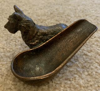 Vintage Cast Metal Copper Finish Dog Figurine Pipe Holder Rest Missing Tail Ear