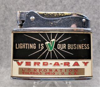 Vintage Verd - A - Ray Corporation Toledo Ohio Flat Advertising Lighter Lqqk Htf