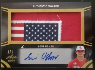 2017 Leaf Perfect Game Levi Usher Auto Flag Patch Swatch 1/1