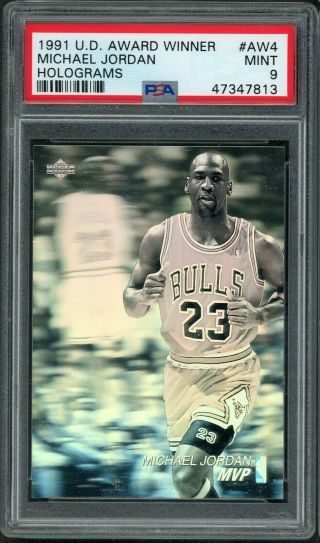 Michael Jordan 1991 Upper Deck Award Winner Holograms Basketball Card Aw4 Psa 9