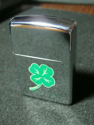 Zippo Lighter.  1995.  Bright Chrome Case,  4 Leaf Clover Decal,  Good Luck.