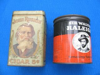 Vintage John Ruskin,  Sir Walter Raleigh Tobacco Tins/cans