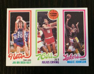 Magic Johnson Rookie Card 1980 - 81 Topps 139 Rc / Julius Erving / Kolff Ex