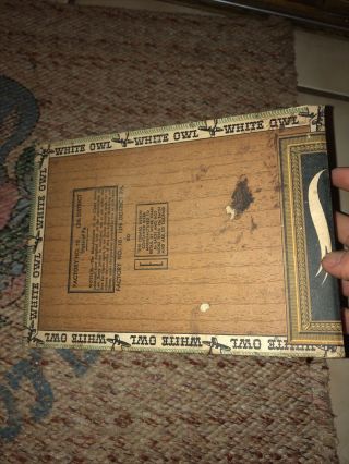 Vintage WHITE OWL Invincible 9 Cent Cigar Box,  invincible wood w/ paper labels 3