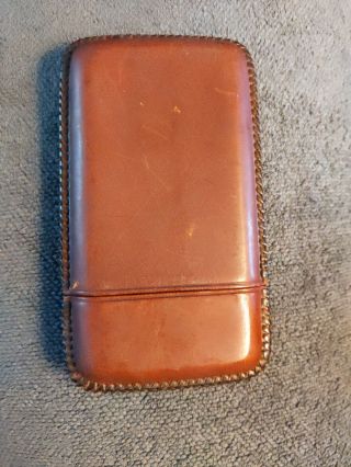 Vintage Brown Grain Leather 4 Fingers Cigar Case Holder 2