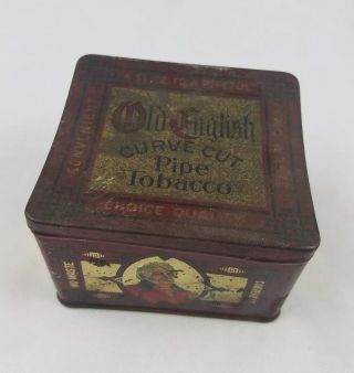 Vintage Old English Curve Cut Pipe Tobacco Tin Advertising Rustic Hinged Box