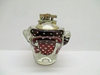 Vintage Murano Venetian Sommerso W/ Bubbles Glass Ronson Table Lighter W/ Label