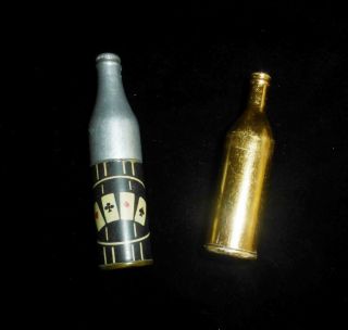 2 Vintage Wick Cigarette Lighters - Bottle - One With Playing Cards Ace - French