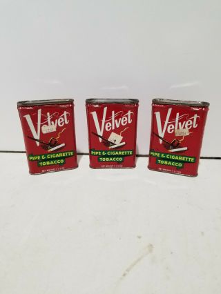 Antique Vintage Velvet Pipe And Cigarette Tobacco Tin.  1 1/2 Oz (empty)