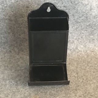 Vintage Antique Tin Wall Mount Black Match Box Holder