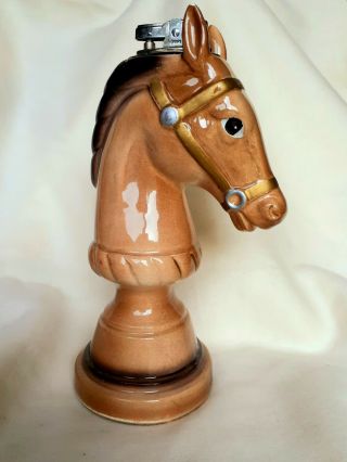 Vintage Horse Head Table Lighter,  Chess Piece,  Knight.  Lighter Fluid Reservoir