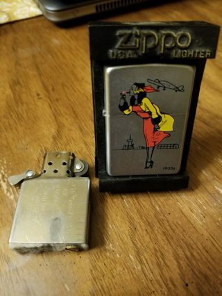 Zippo 1930s Windy Girl Satin Chrome Windproof Lighter W/ Extra Pipe Insert