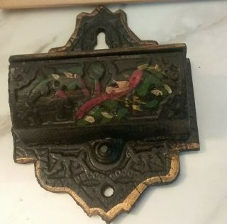 Vintage Cast Iron Painted Match Safe Wall Mount