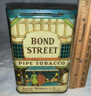 Antique Bond Street Pipe Tobacco Philip Morris Tin Litho Vertical Pocket Can Old