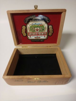 Arturo Fuente Cigar Box - Empty / Glossy Wood - Black Felt Lining In Bottom