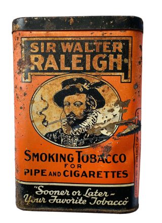 Vintage Sir Walter Raleigh Tobacco Tin Smoking Tobacco Pipes And Cigarettes